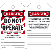 Accuform Lockout Tags, Danger Do Not Operate Equipment Locked Out, 5.75X3.25, Pf-Cardstock, 25/Pk, MLT405CTP