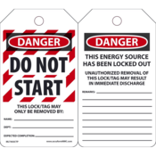 Accuform Lockout Tags, Danger Do Not Start This Lock/Tag, 5.75"X3.25", Pf-Cardstock, 25/Pk, MLT403CTP