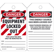 Accuform Lockout Tags, Danger Equipment Locked Out Lock/Tag, 5.75X3.25, Pf-Cardstock, 25/Pk, MLT410CTP