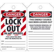 Accuform Lockout Tags, Danger Locked Out Do Not Operate Lock/Tag, 5.75X3.25, Pf-Cardstock, 25/Pk, MLT407CTP