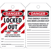 Accuform Lockout Tags, Danger Locked Out Do Not Removelock/Tag, 5.75X3.25, Pf-Cardstock, 25/Pk, MLT418CTP