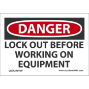 Accuform Safety Labels, Danger Lock Out Before Working On Equipment, 3.5"X5", Adh Vinyl, 5/Pk, LLKT295VSP