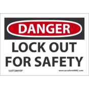 Accuform Safety Labels, Danger Lock Out For Safety, 3.5" X 5", Adhesive Vinyl, 5/Pk, LLKT286VSP