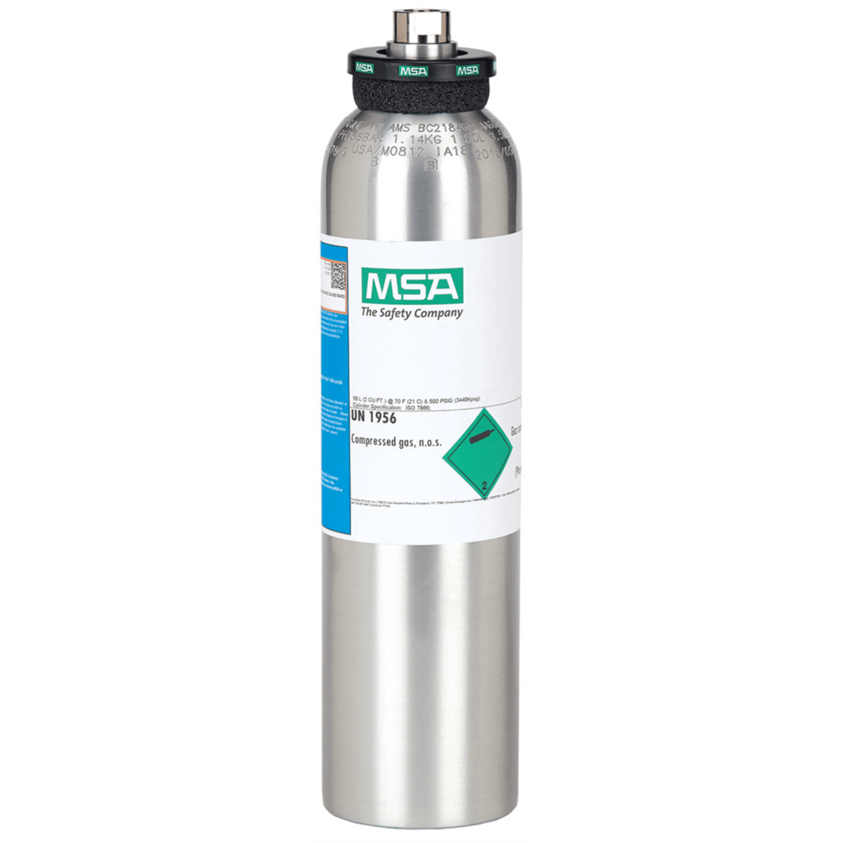 MSA Calibration Calibration Cylinder, Gas, 58 L, CH4-1.45%, O2-15%, CO-60 PPM, H2S-20 PPM, Aluminum