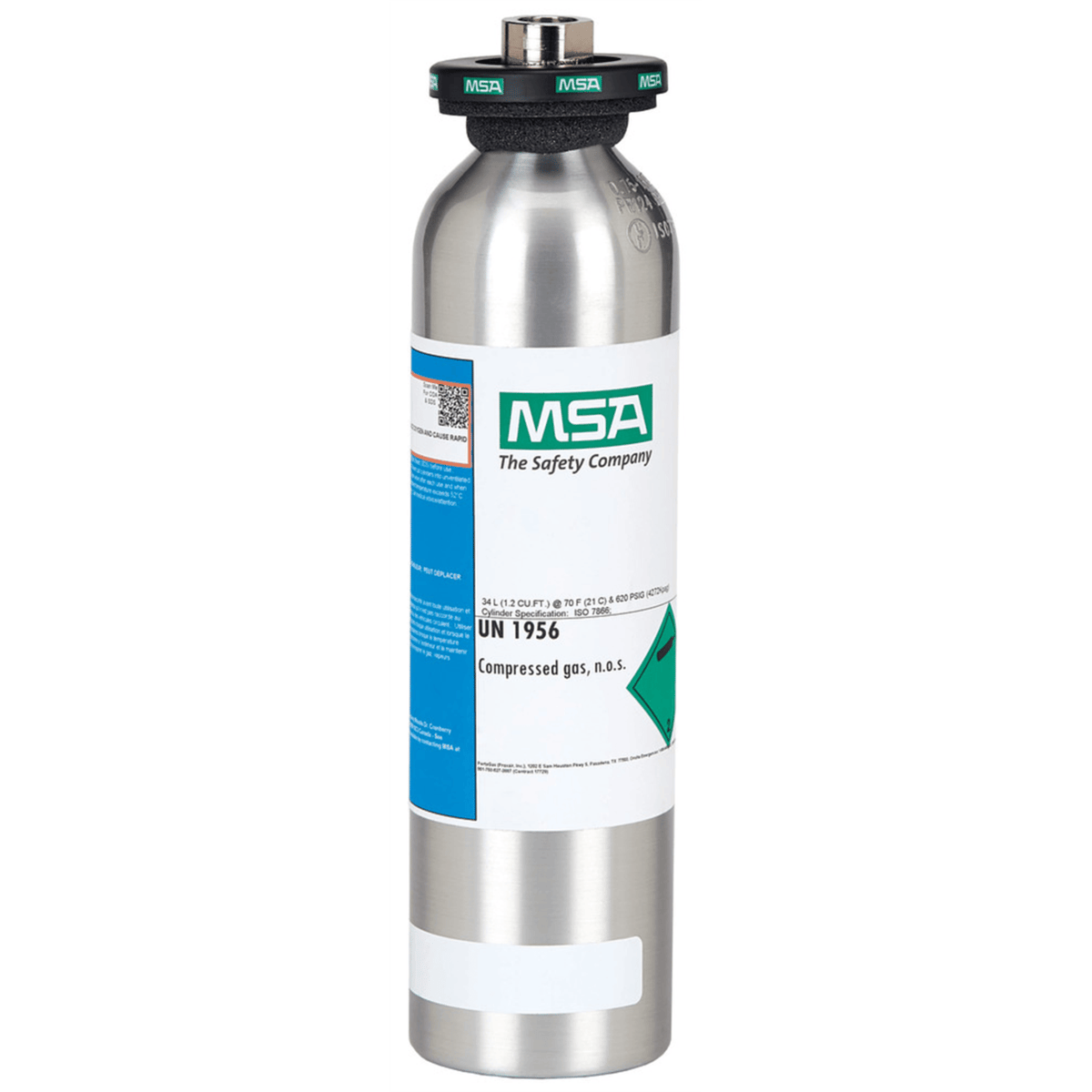 MSA Calibration Calibration Cylinder, Gas, 34 L, CH4-1.45%, O2-15%, CO-60 PPM, H2S-20 PPM, Aluminum