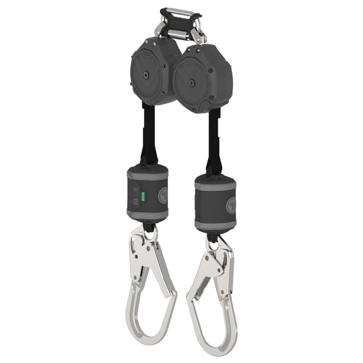 MSA V-SHOCK Personal Fall Limiter, 6', Twin, 36CL Steel Snaphook, Twin Link Triple Action Carabiner