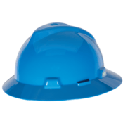 MSA V-Gard Slotted Full-Brim Hat, Blue, w/ Fas-Trac III Suspension