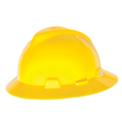 MSA V-Gard Slotted Full-Brim Hat, Yellow, w/ Fas-Trac III Suspension