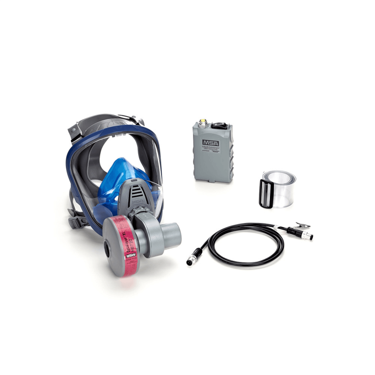 MSA OptimAir Mask-Mounted Advantage 3100 PAPR w/ Facepiece, Medium, Rubber Head Harness, Black