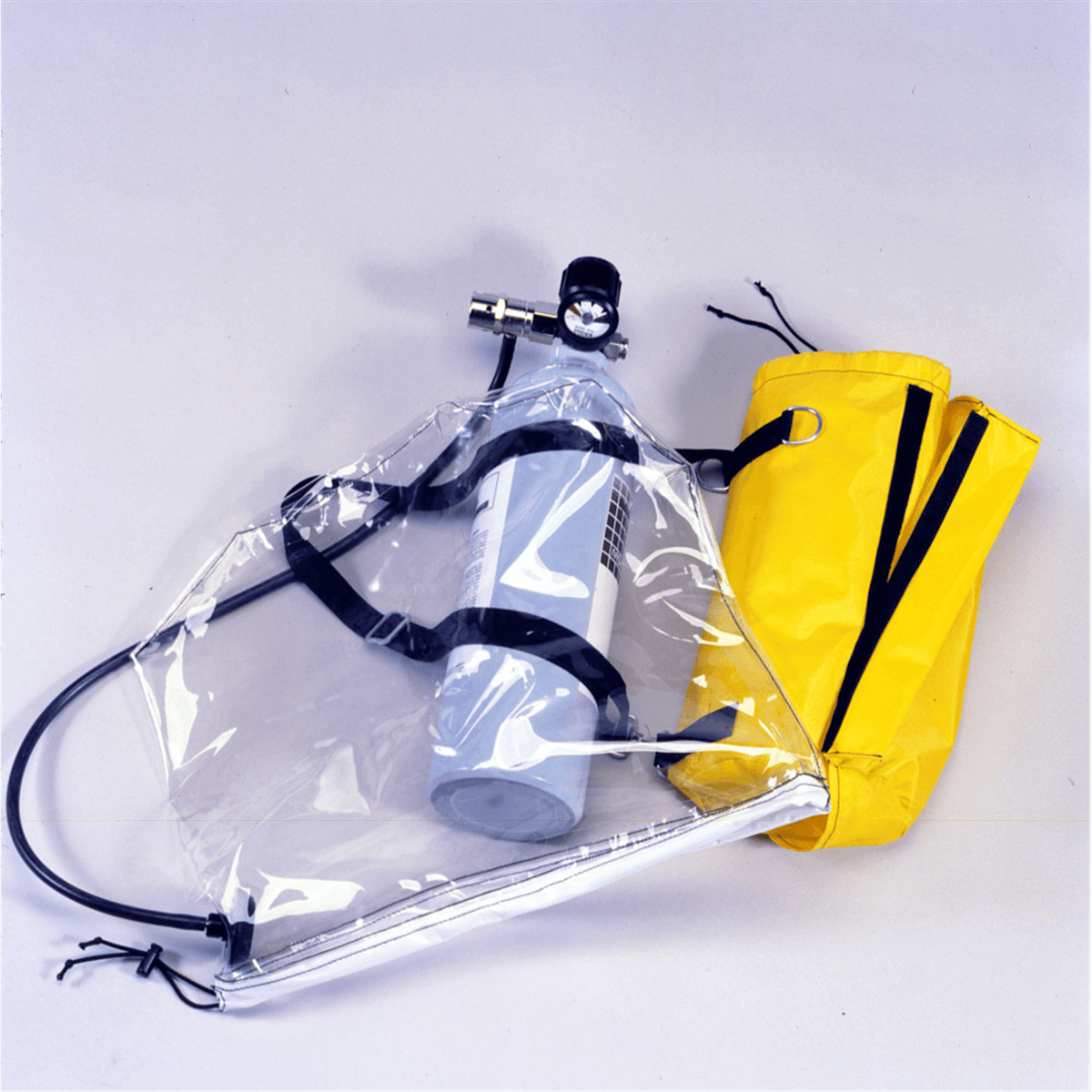 MSA TransAire 10 Escape Respirator Complete; Alminum Cylinder, Carrier, Hood Tube, Hood Assembly