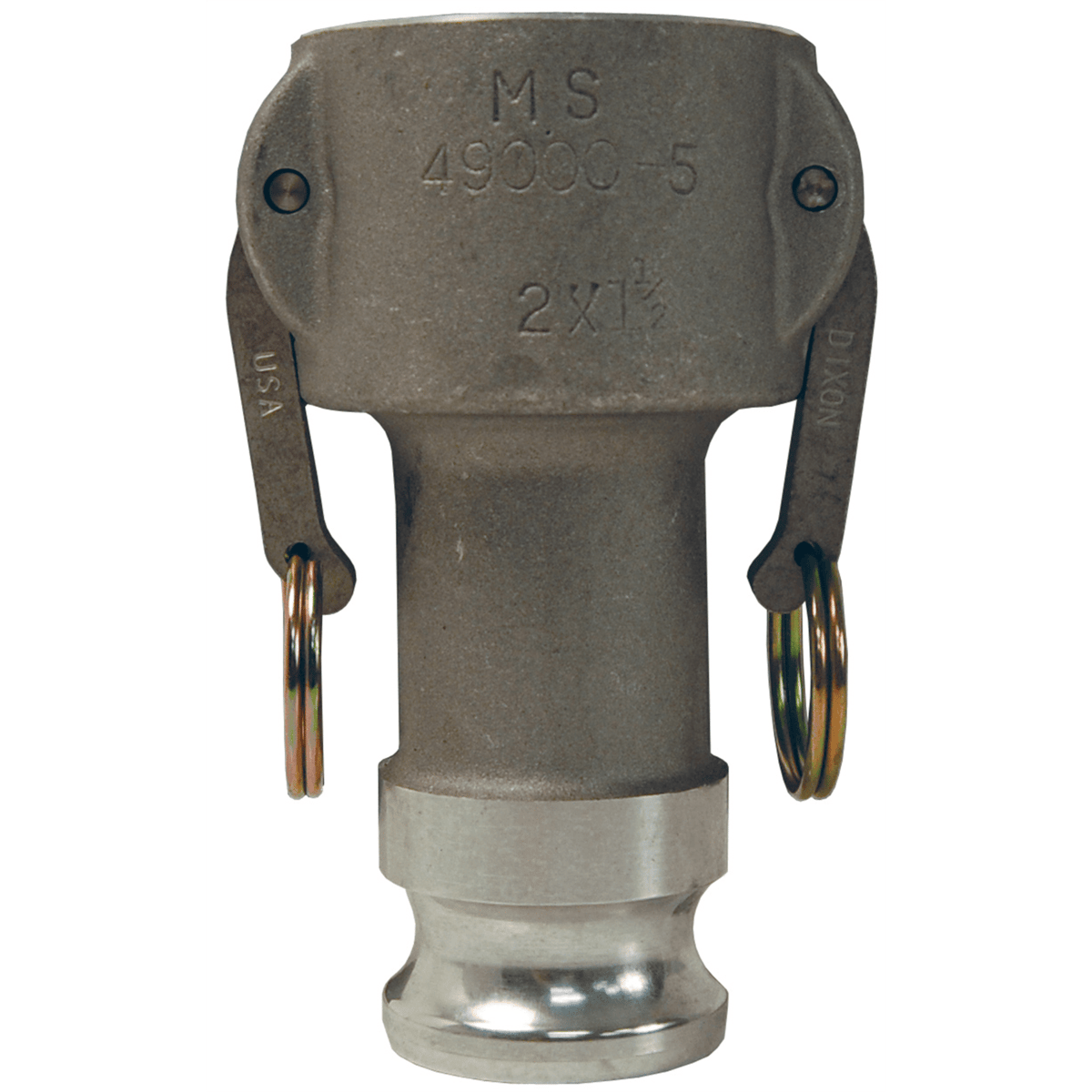 Dixon Valve 1-1/2" Reducer Female Coupler x 2" Male Adapter Cam and Groove Aluminum, 1520-DA-AL