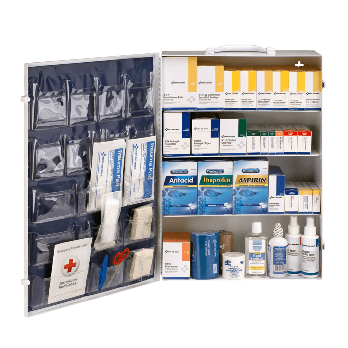 Acme United 4 Shelf First Aid ANSI 2015 Class B+ Metal Cabinet, with Meds