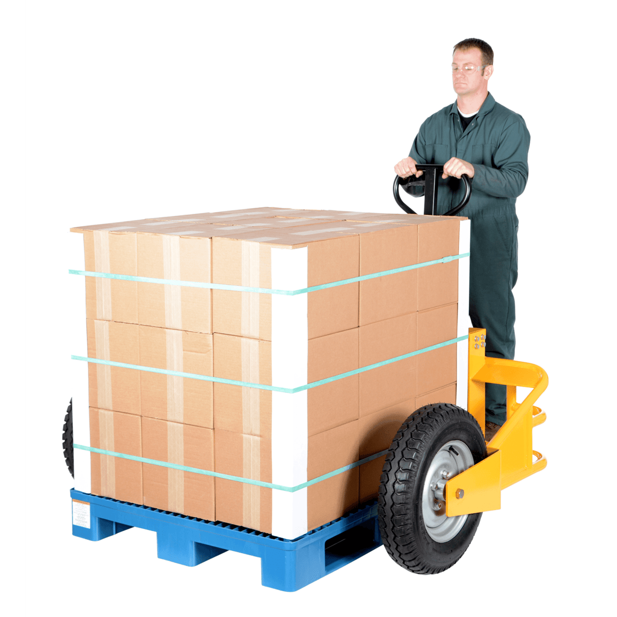 Vestil Steel All-Terrain Pallet Truck 32 In. Fork Length 2500 Lb. Capacity Yellow ALL-T-HD