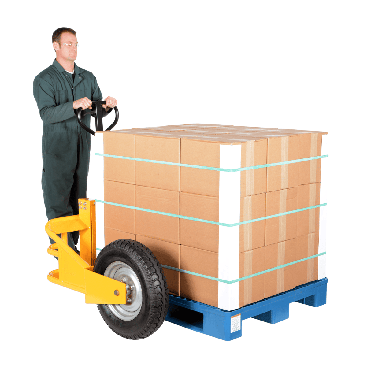 Vestil Steel All-Terrain Pallet Truck 32 In. Fork Length 2500 Lb. Capacity Yellow ALL-T-HD