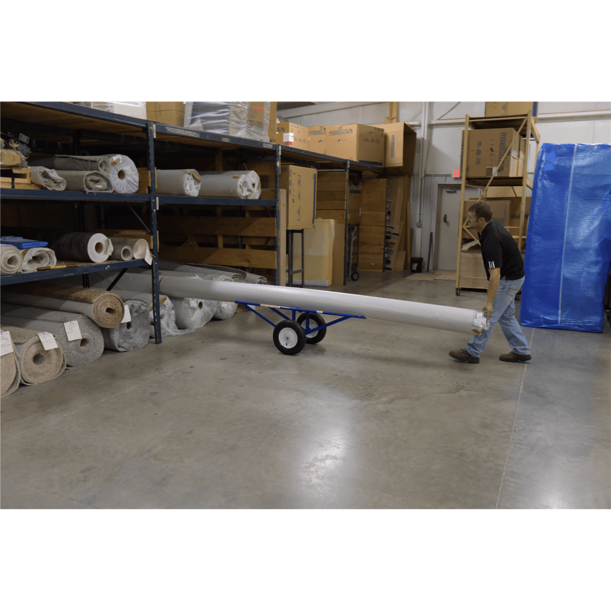 Vestil Portable Carpet Dolly with Pneumatic Wheels 61In x 26In x 20In 500 Lb Capacity Blue CARPET-45