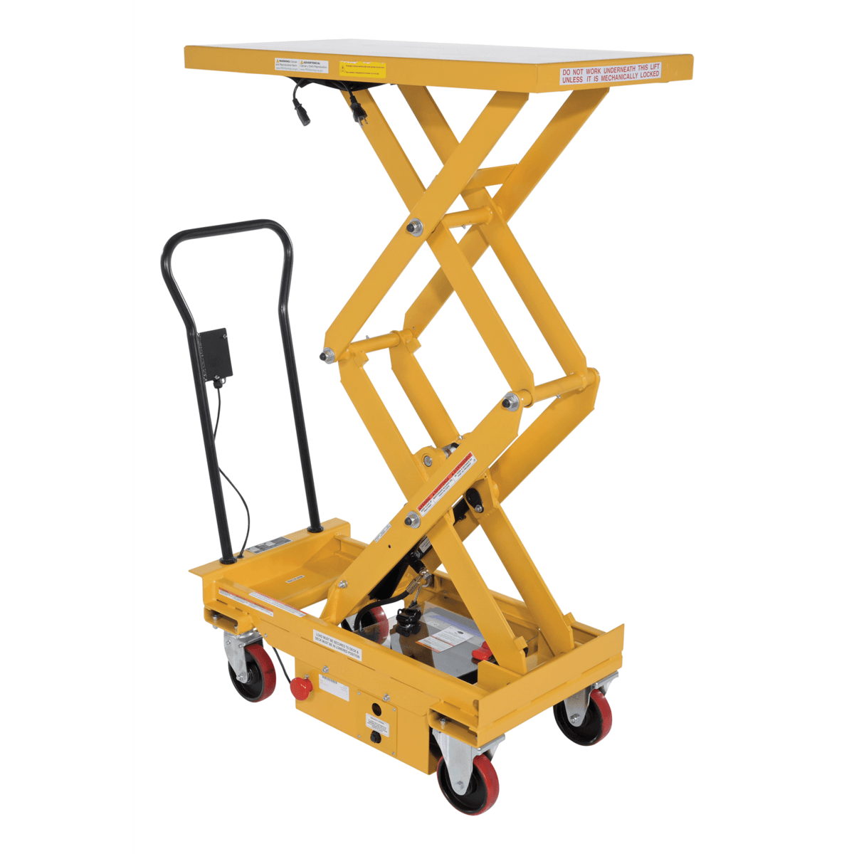 Vestil Steel DC Powered Hydraulic Double Scissor Cart 20-1/2In x 39-3/4In 1000 Lb Yellow CART1000DDC