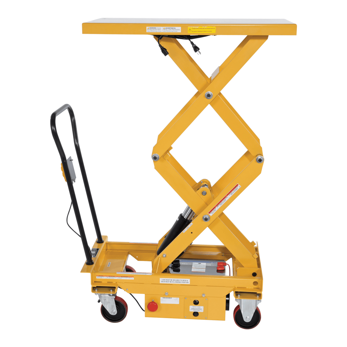 Vestil Steel DC Powered Hydraulic Double Scissor Cart 20-1/2In x 39-3/4In 1000 Lb Yellow CART1000DDC