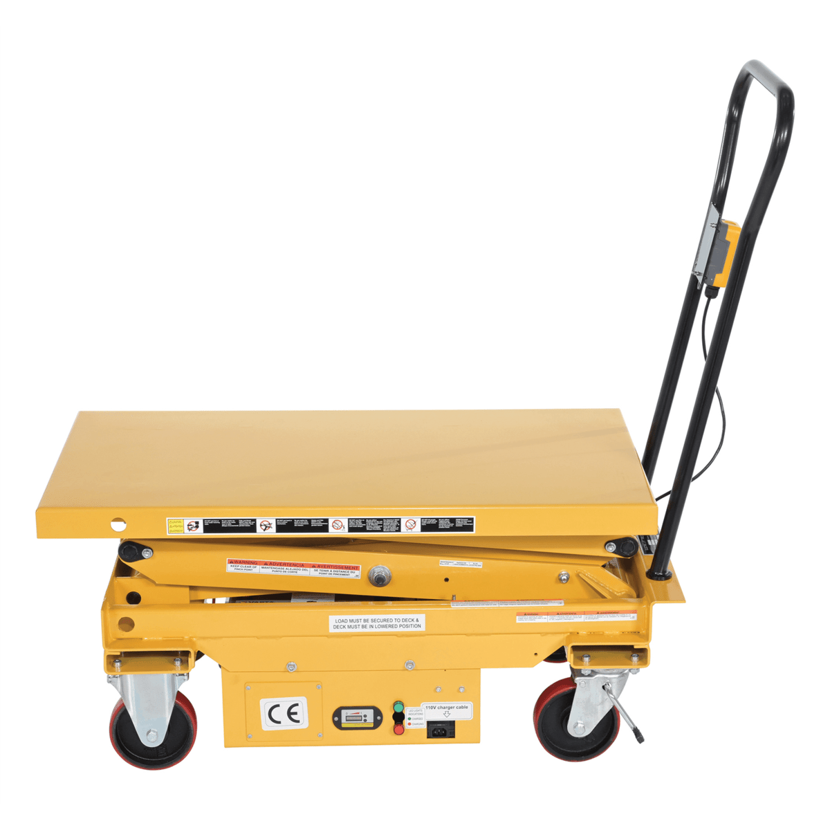 Vestil Steel DC Powered Hydraulic Double Scissor Cart 20-1/2In x 39-3/4In 1000 Lb Yellow CART1000DDC