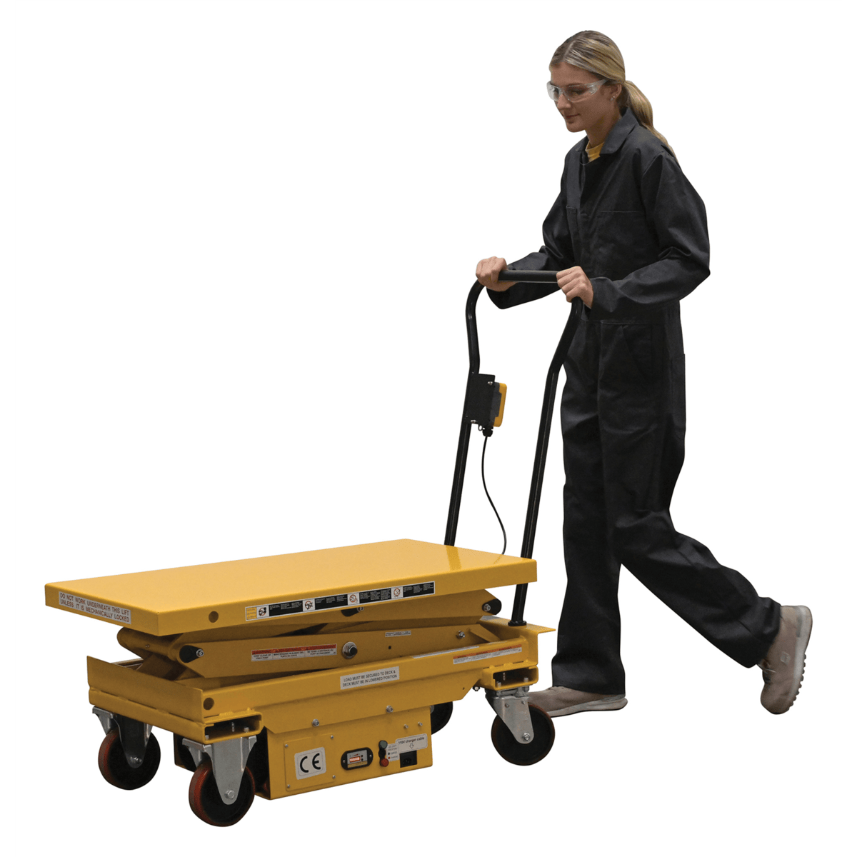 Vestil Steel DC Powered Hydraulic Double Scissor Cart 20-1/2In x 39-3/4In 1000 Lb Yellow CART1000DDC