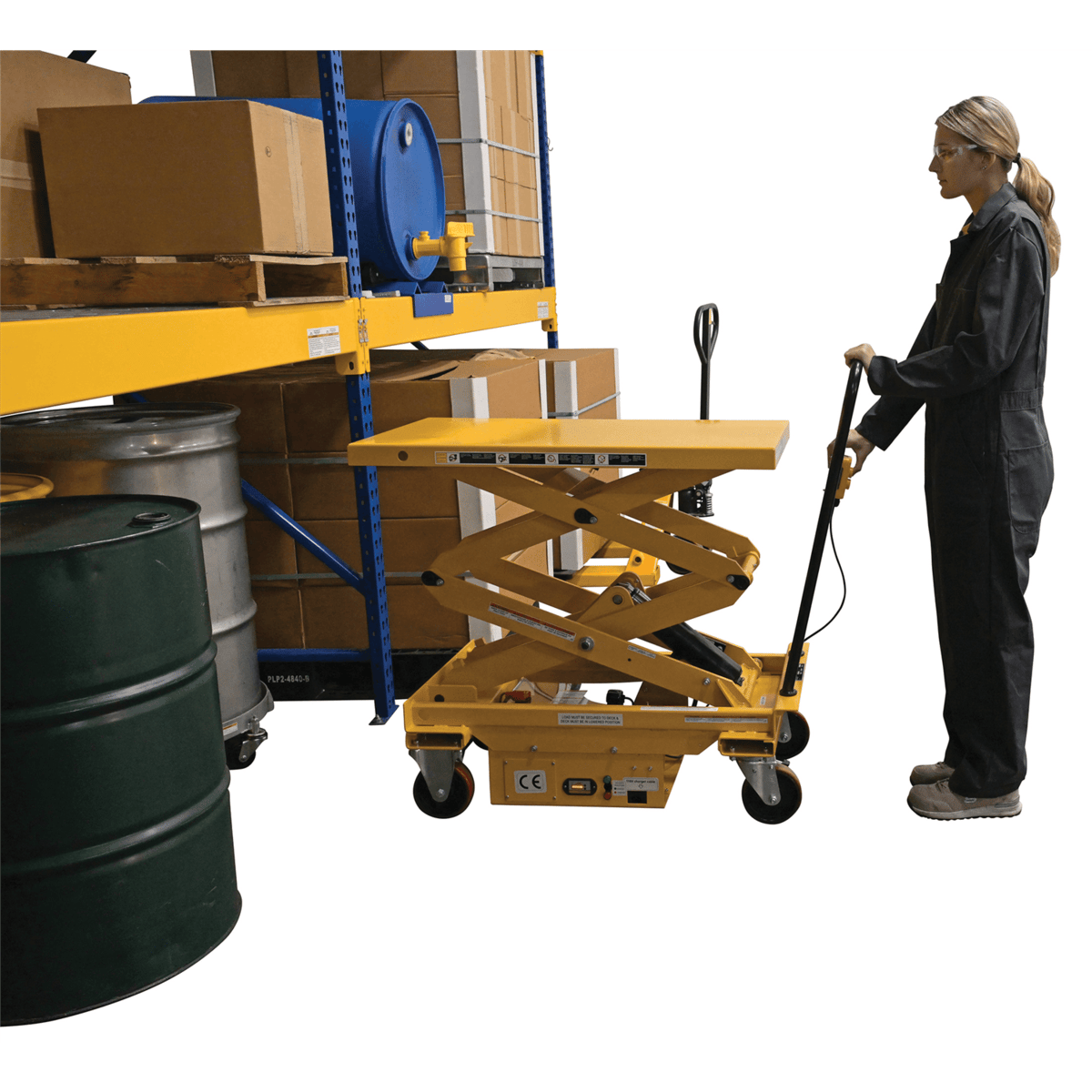 Vestil Steel DC Powered Hydraulic Double Scissor Cart 20-1/2In x 39-3/4In 1000 Lb Yellow CART1000DDC