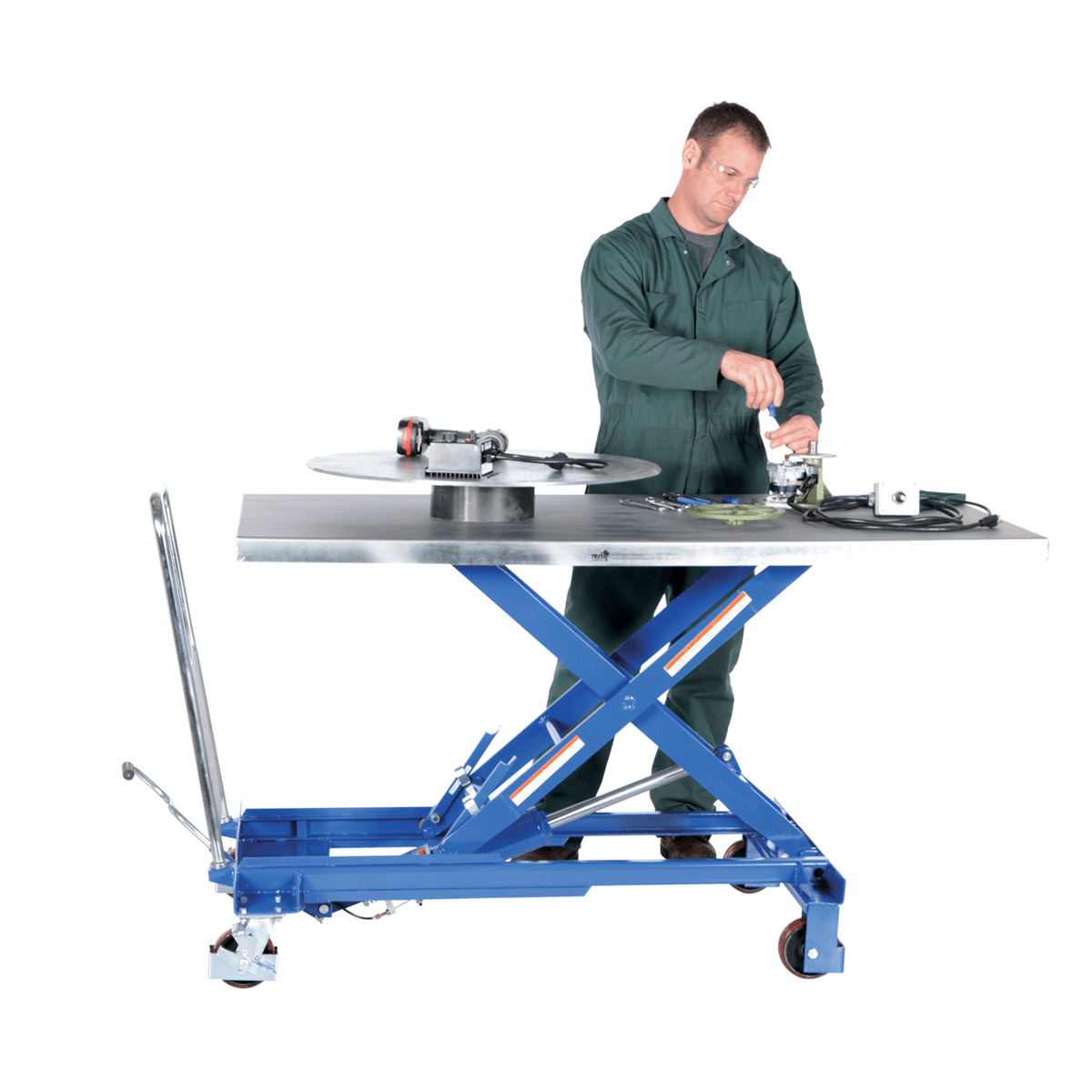 Vestil Steel Hydraulic Single Scissor Cart 31-1/2 In. x 63 In. 1000 Lb. Blue/Silver CART-1000-LD