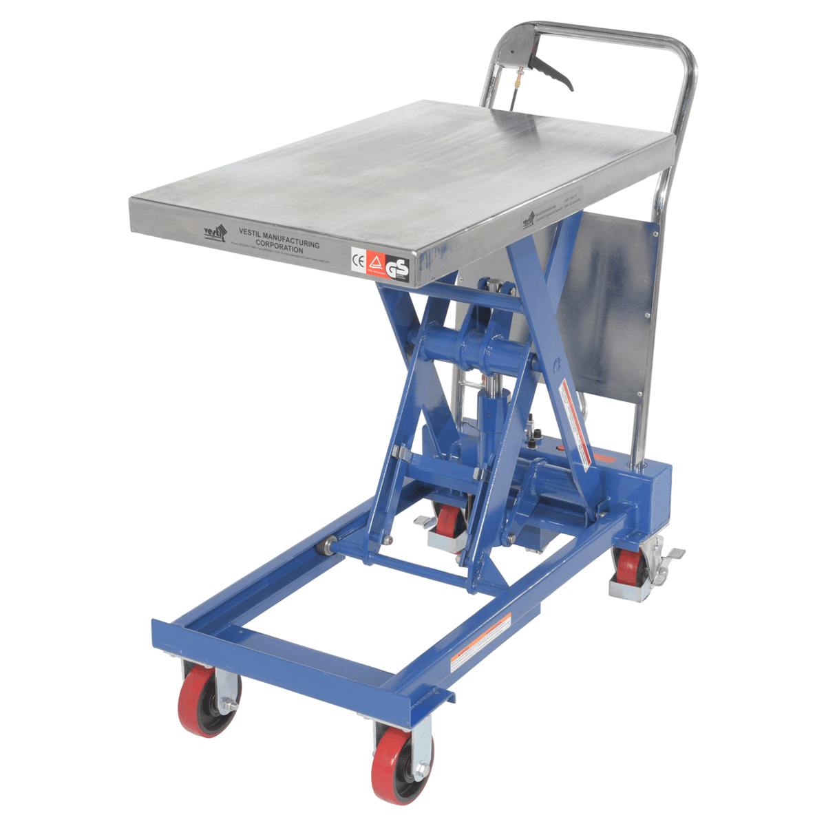 Vestil Steel Hydraulic Elevating Single Scissor Cart 32Inx19-3/4In 1000 Lb. Silver/Blue CART-1000-TS