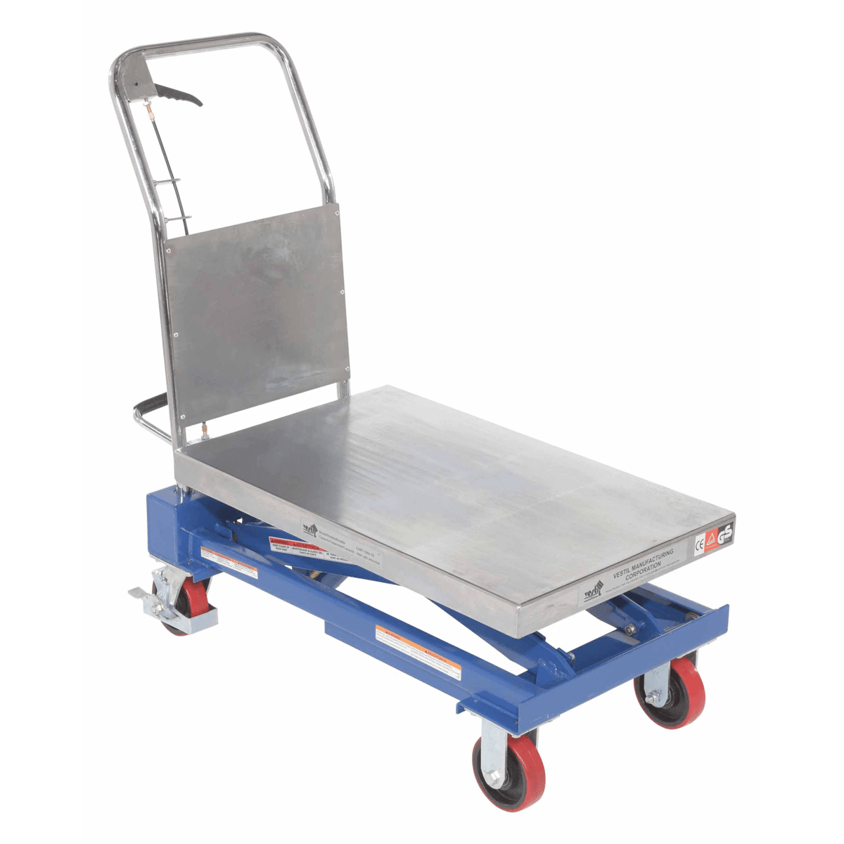Vestil Steel Hydraulic Elevating Single Scissor Cart 32Inx19-3/4In 1000 Lb. Silver/Blue CART-1000-TS