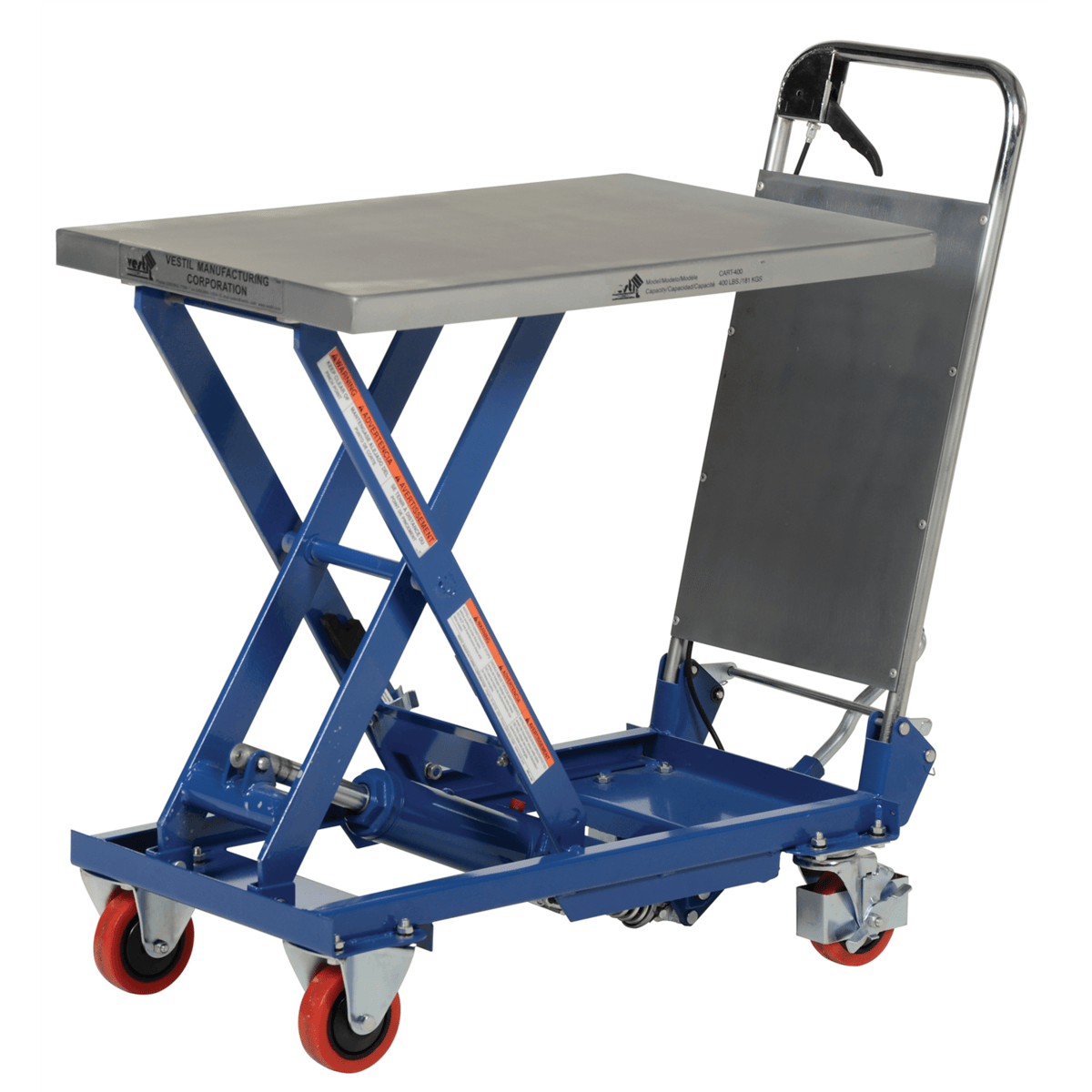 Vestil Steel Hydraulic Scissor Cart 27-1/2 In. x 17-1/2 In. 400 Lb. Capacity Blue CART-400