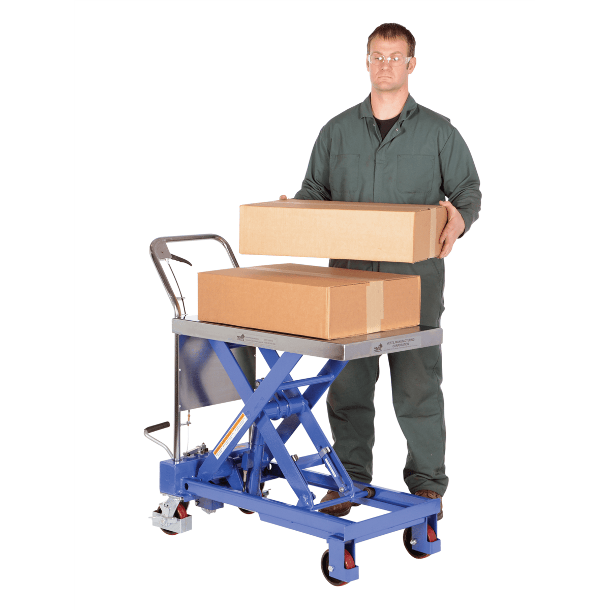 Vestil Steel Single Scissor Hydraulic Elevating Cart 32In.x18-3/4In. 750 Lb. Blue/Silver CART-750-TS