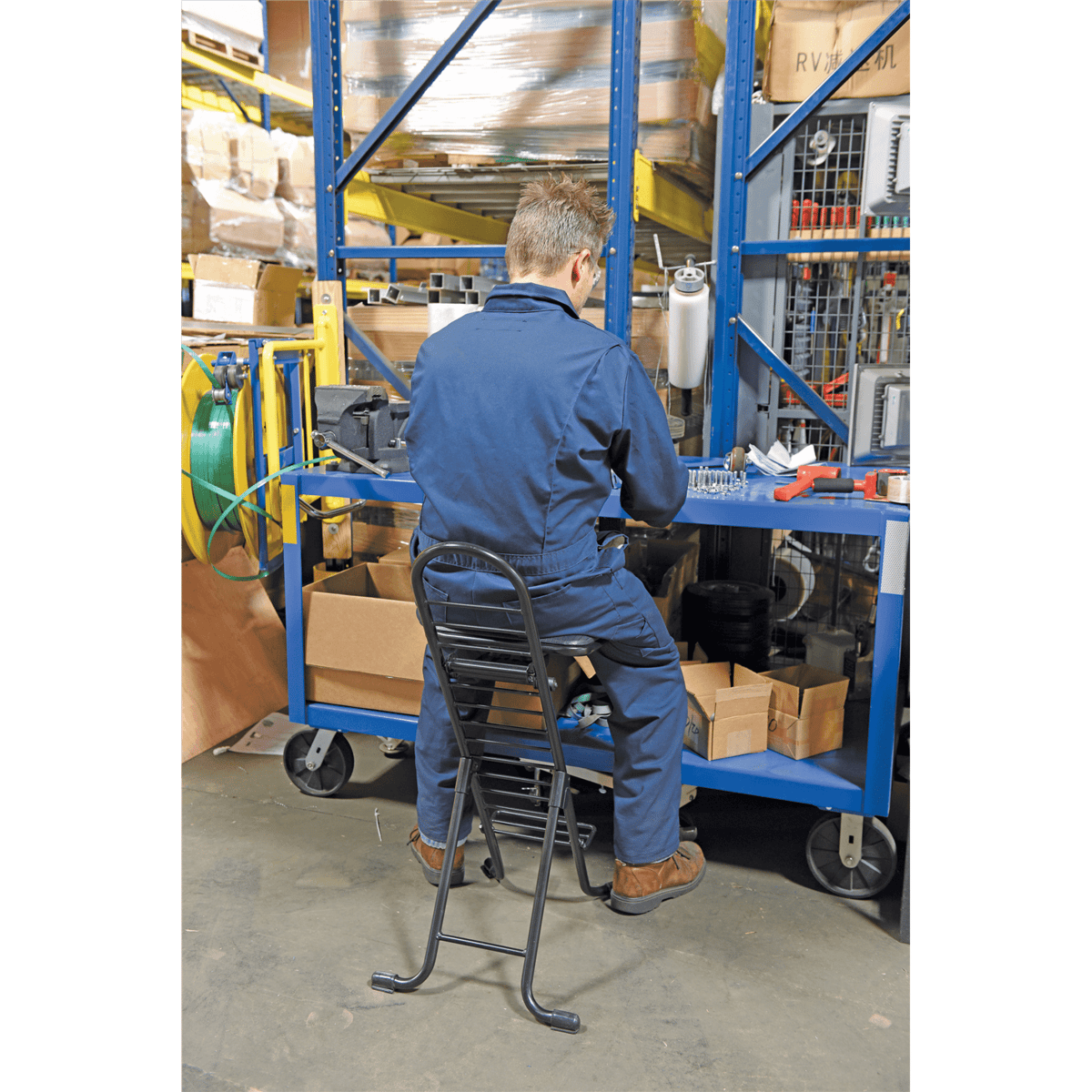 Vestil Steel Height Ergonomic Worker Chairs 13 In. to 34 In. 220 Lb. Capacity Black CPRO-600