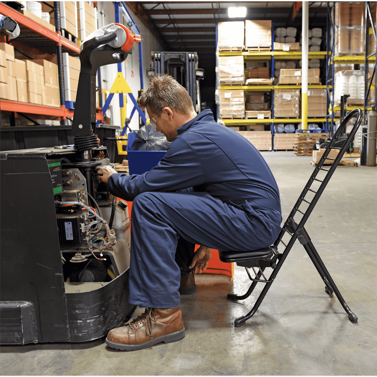 Vestil Steel Height Ergonomic Worker Chairs 13 In. to 34 In. 220 Lb. Capacity Black CPRO-600
