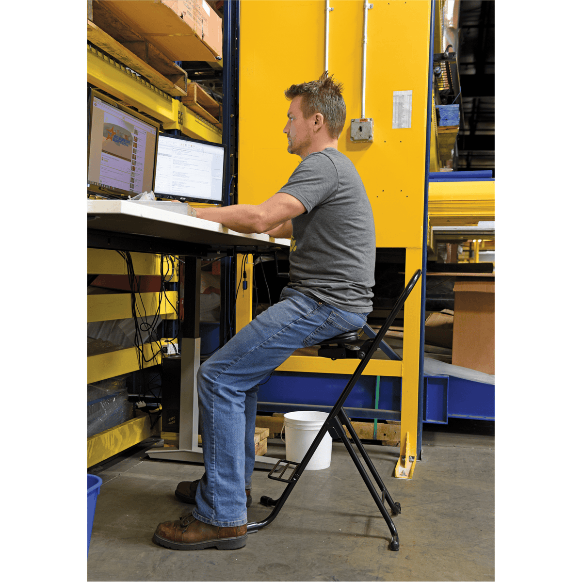Vestil Steel Height Ergonomic Worker Chairs 13 In. to 34 In. 220 Lb. Capacity Black CPRO-600