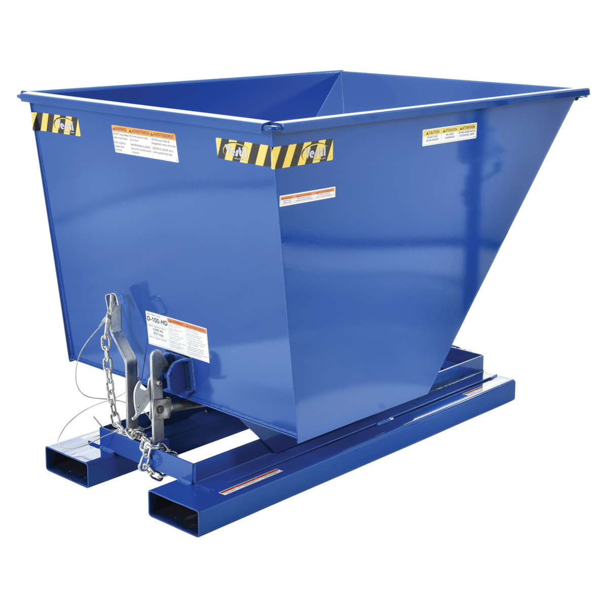 Vestil Steel Heavy Duty Self Dumping Hopper 1 Cubic Yard 6000 Lb. Capacity Blue D-100-HD