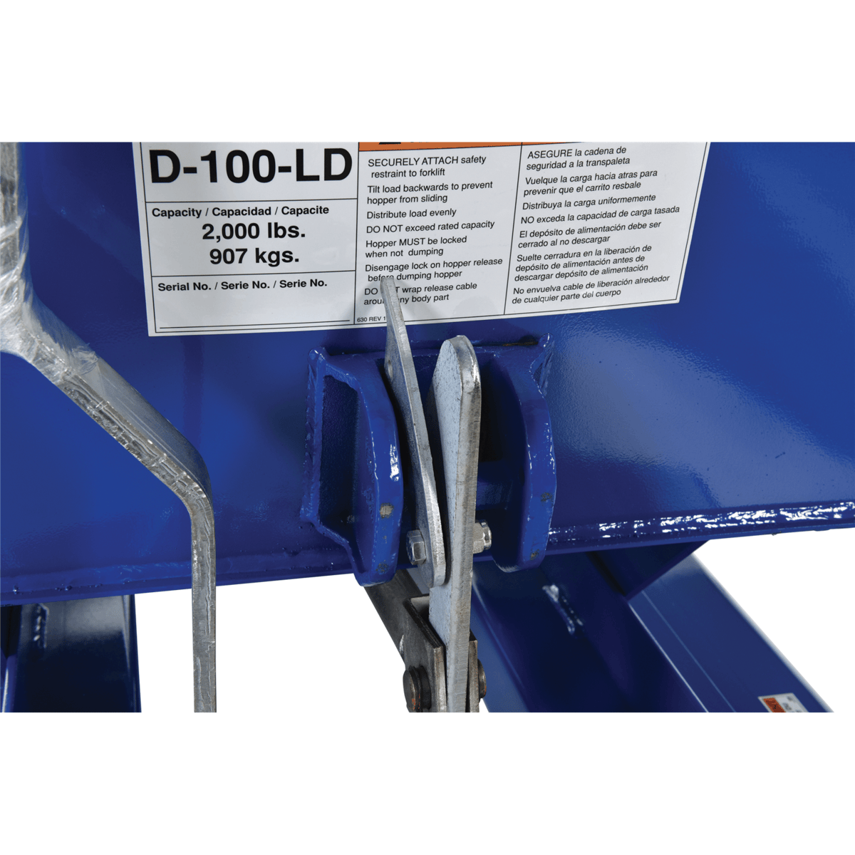 Vestil Steel Light Duty Self Dumping Hopper 1 Cubic Yard 2000 Lb. Capacity Blue D-100-LD