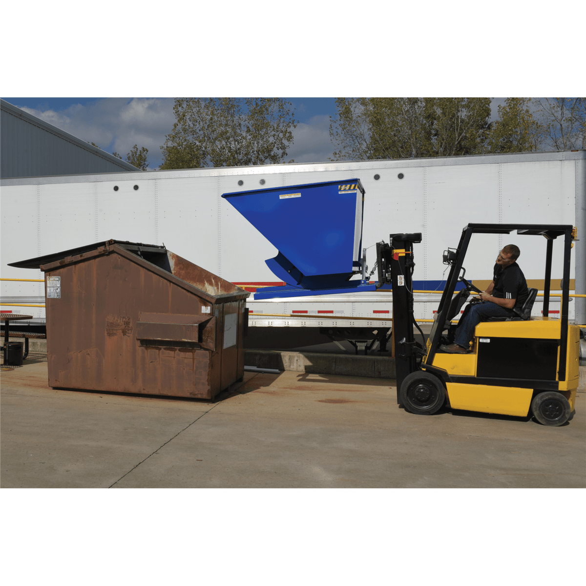 Vestil Steel Light Duty Self Dumping Hopper 1 Cubic Yard 2000 Lb. Capacity Blue D-100-LD