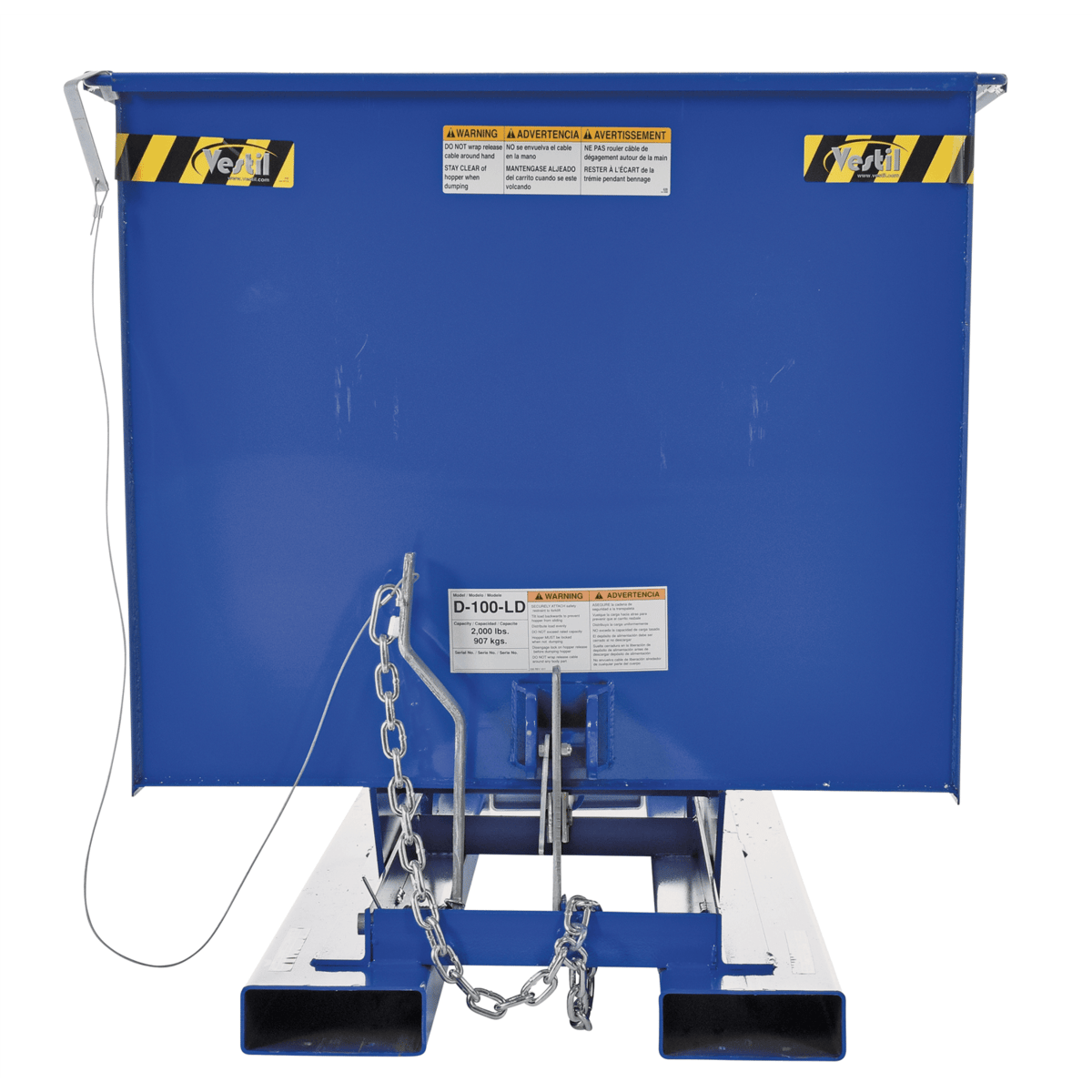 Vestil Steel Light Duty Self Dumping Hopper 1 Cubic Yard 2000 Lb. Capacity Blue D-100-LD