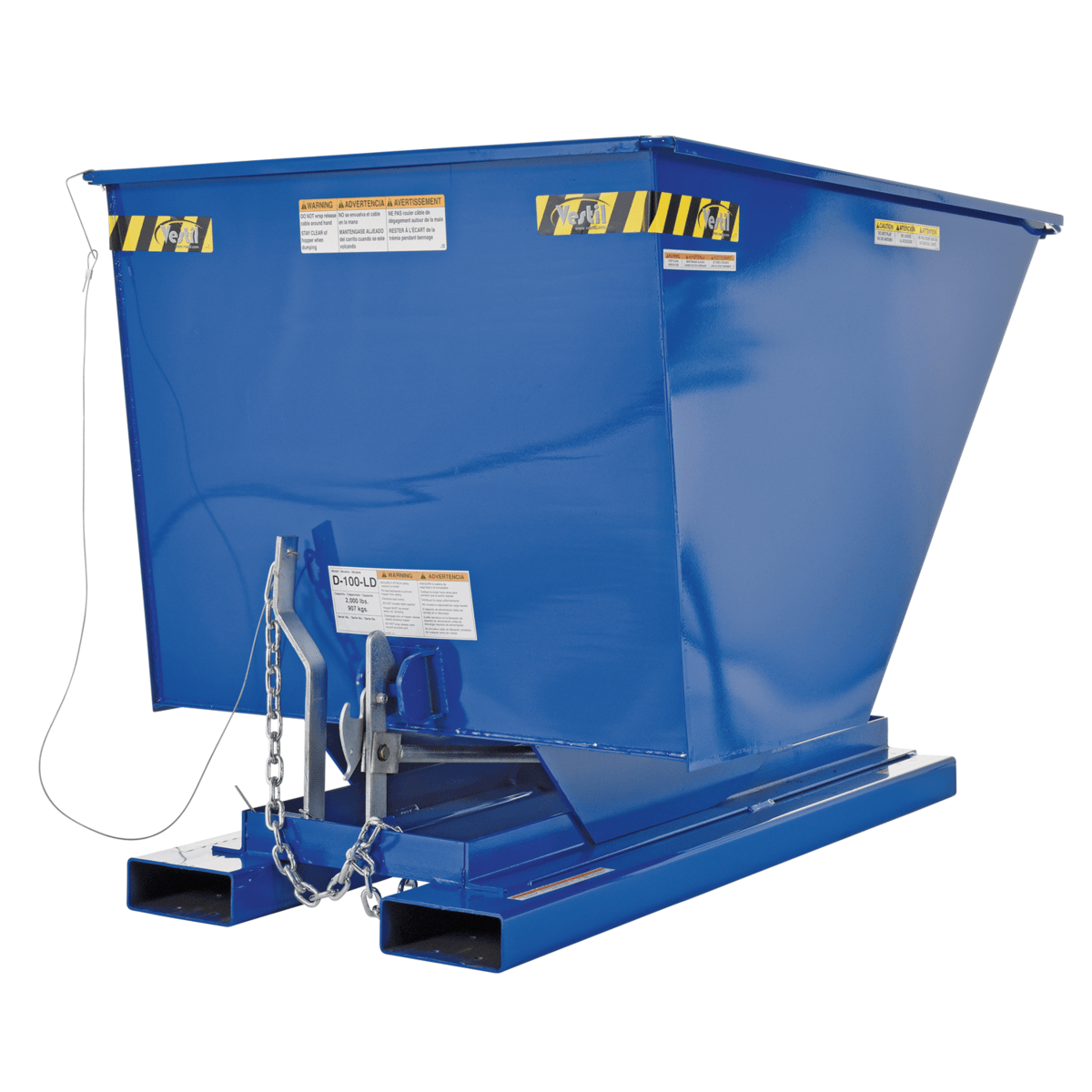 Vestil Steel Light Duty Self Dumping Hopper 1 Cubic Yard 2000 Lb. Capacity Blue D-100-LD