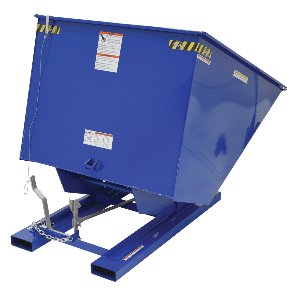 Vestil Steel Heavy Duty Self Dumping Hopper 2 Cubic Yard 6000 Lb. Capacity Blue D-200-HD