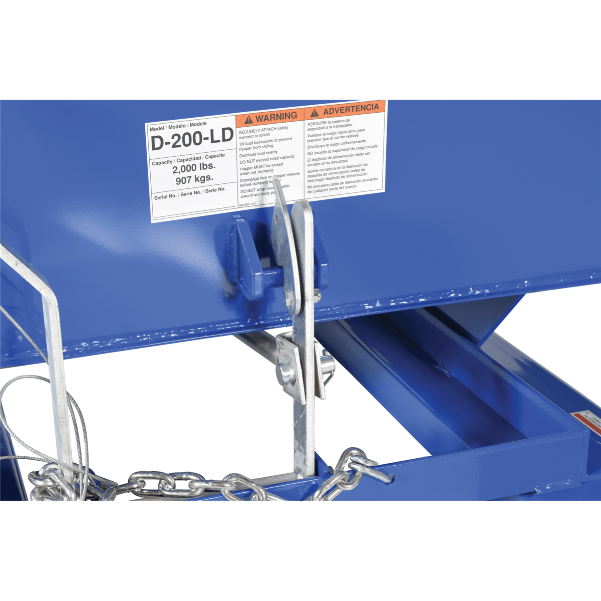 Vestil Steel Light Duty Self Dumping Hopper 2 Cubic Yard 2000 Lb. Capacity Blue D-200-LD