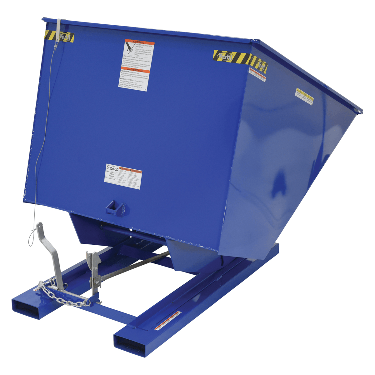 Vestil Steel Medium Duty Self Dumping Hopper 2 Cubic Yard 4000 Lb. Capacity Blue D-200-MD