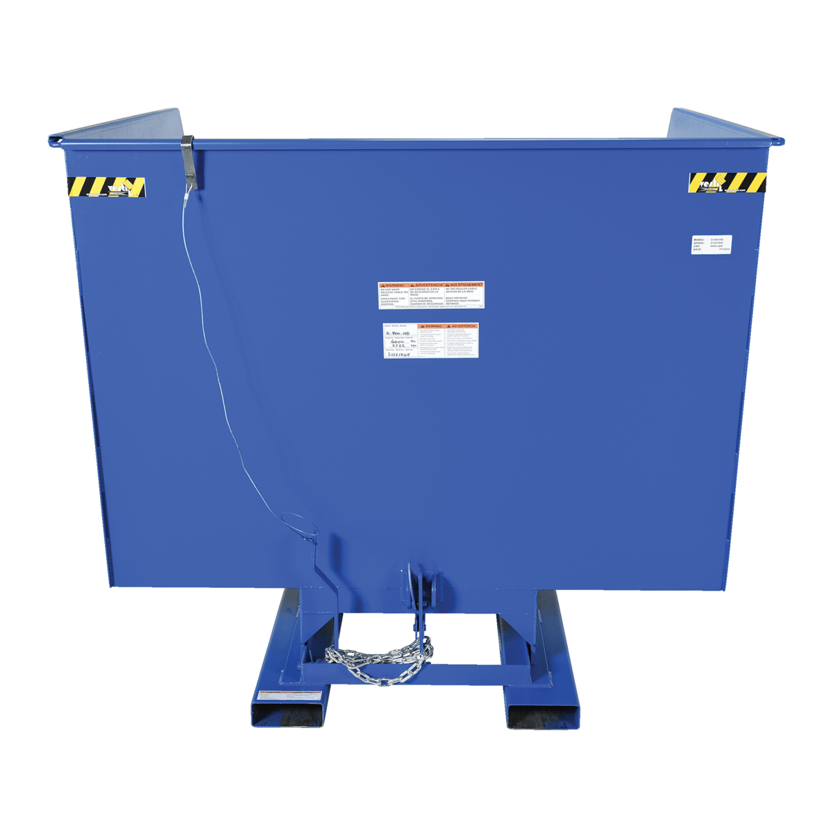 Vestil Steel Heavy Duty Self Dumping Hopper 4 Cubic Yard 6000 Lb. Capacity Blue D-400-HD