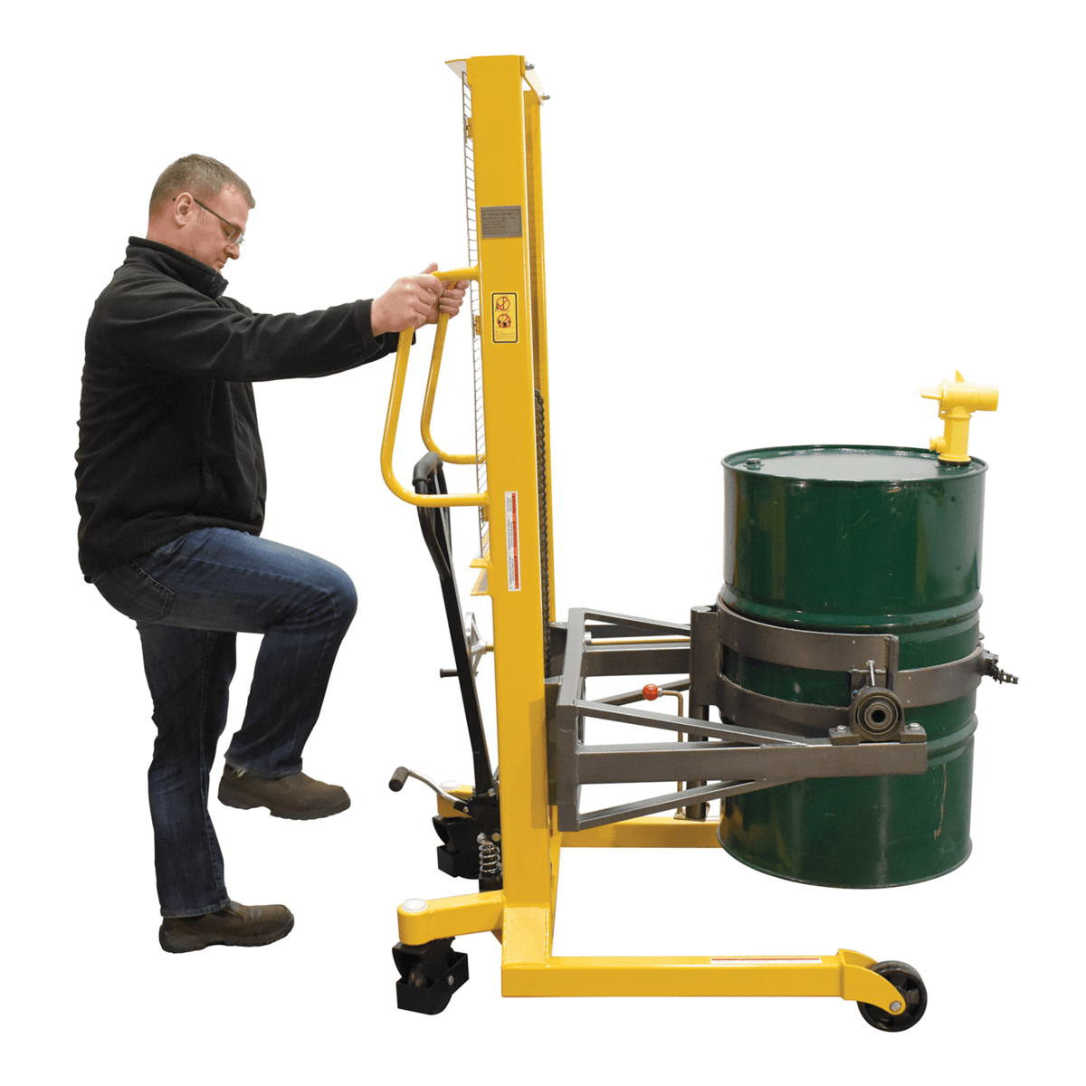 Vestil Steel Economy Portable Drum Lifter/Rotator/Transporter 44Inx40Inx82In 550LbYellow DRUM-LRT-EC