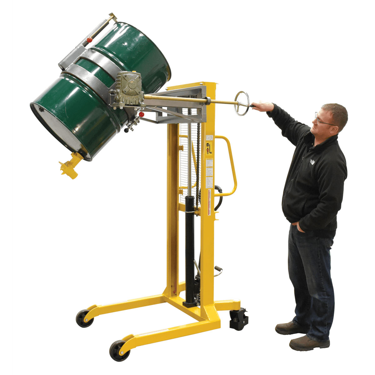 Vestil Steel Economy Portable Drum Lifter/Rotator/Transporter 44Inx40Inx82In 550LbYellow DRUM-LRT-EC