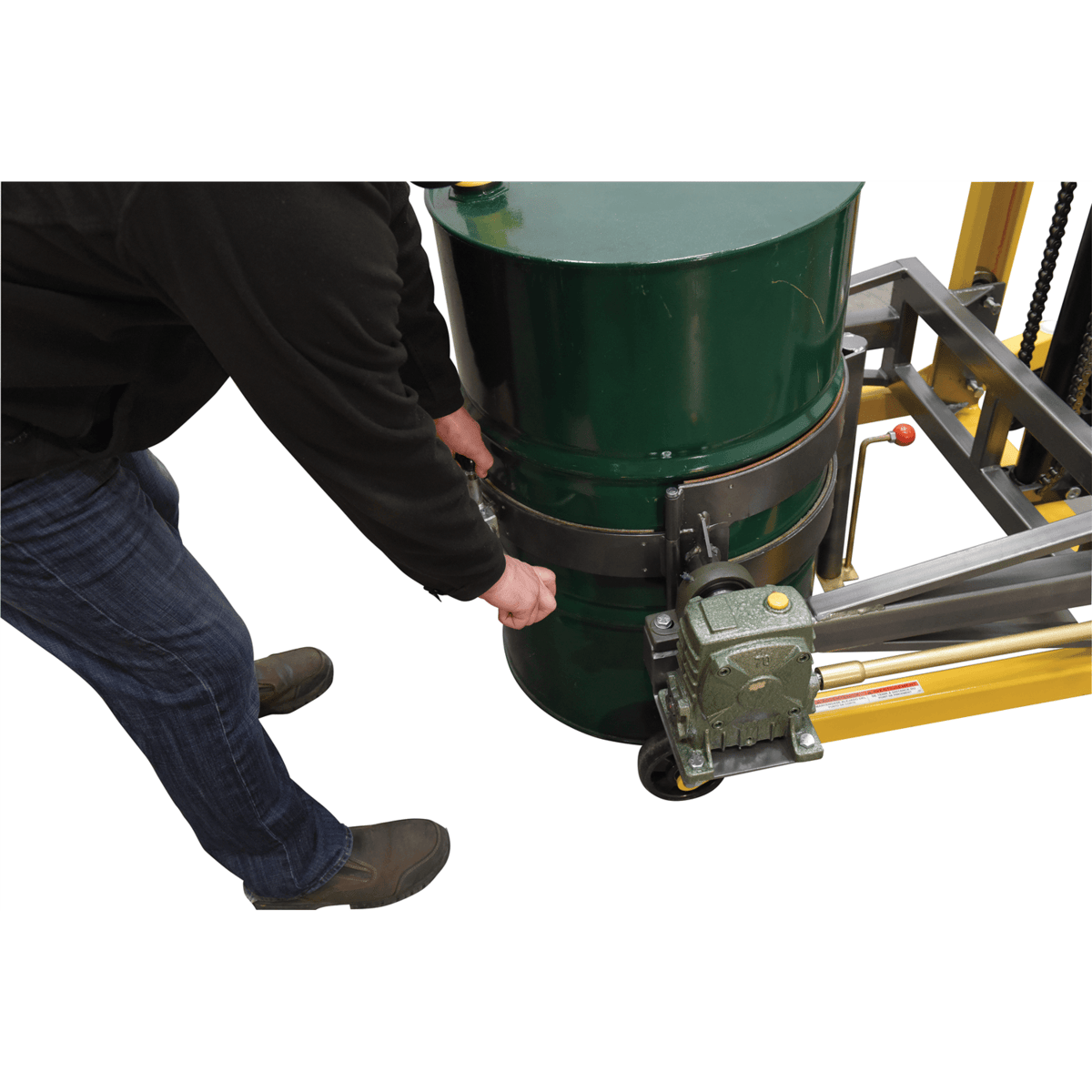 Vestil Steel Economy Portable Drum Lifter/Rotator/Transporter 44Inx40Inx82In 550LbYellow DRUM-LRT-EC