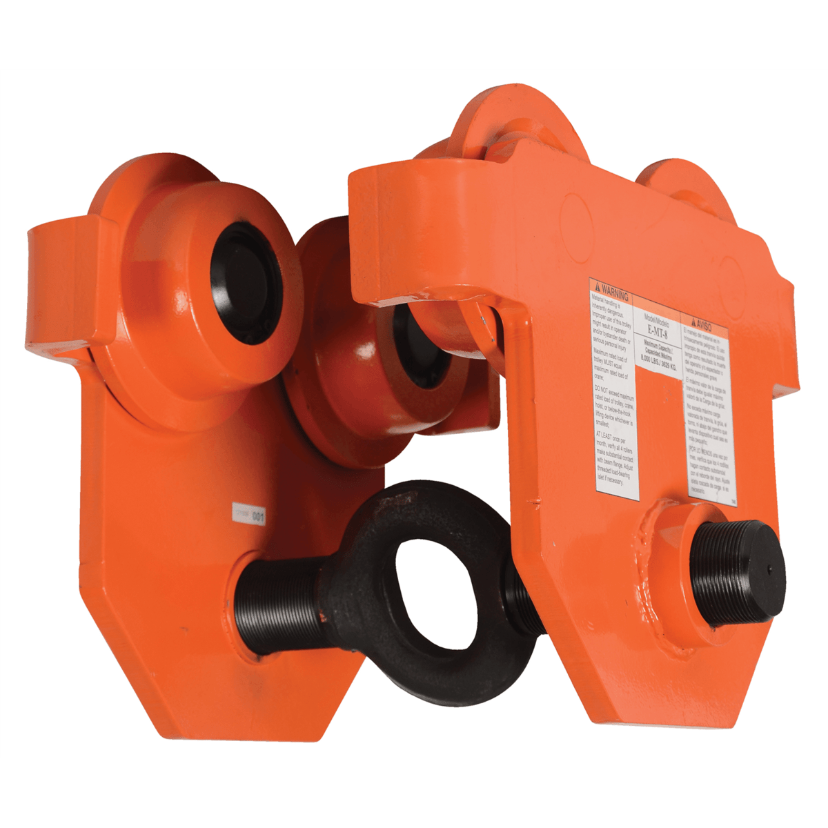 Vestil Steel Push Eye Manual Trolley 8000 Lb. Capacity Orange E-MT-8