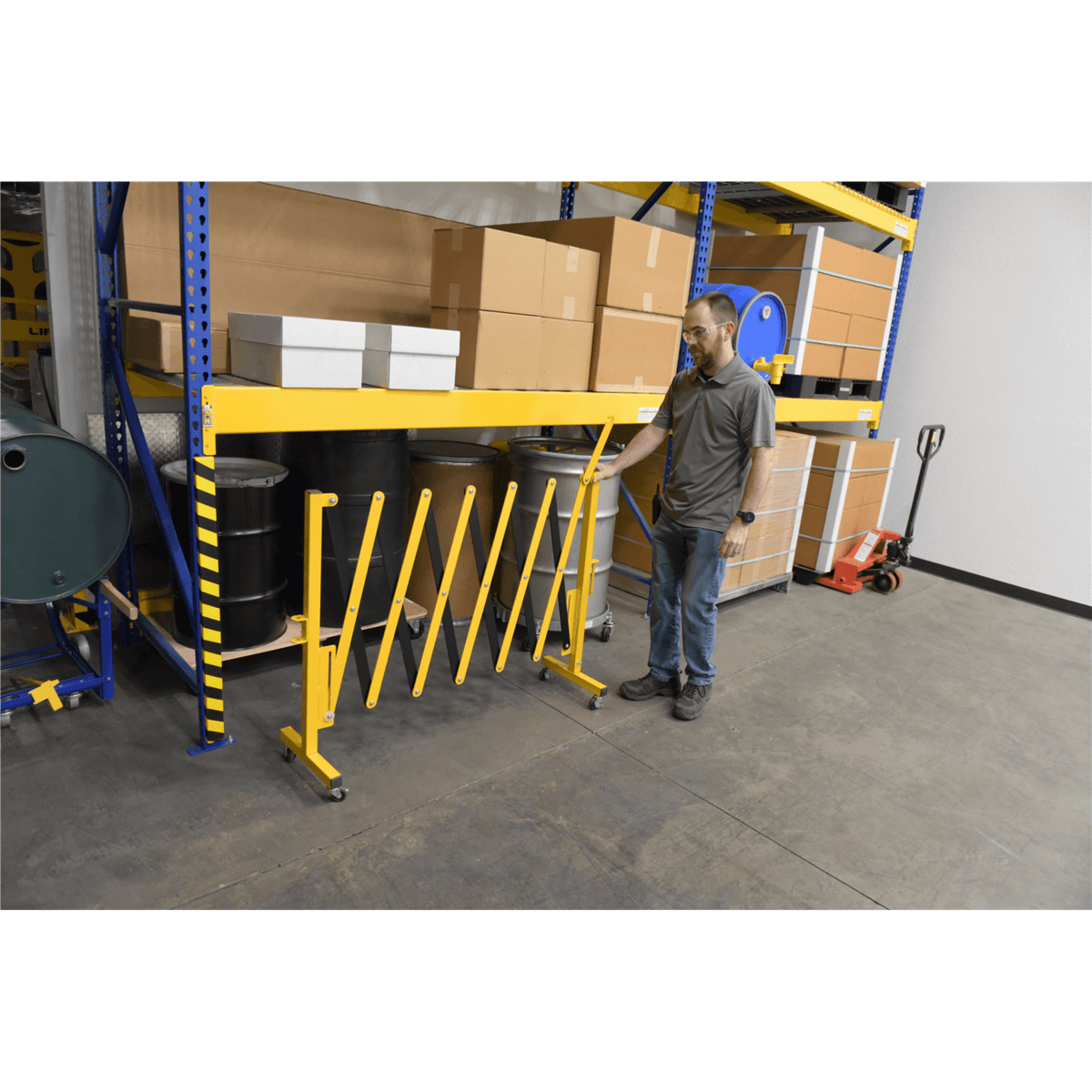 Vestil Steel Expand-A-Gate with Casters 45 In. x 45 In. x 39 In. 144 In. Yellow EXGATE-30-C