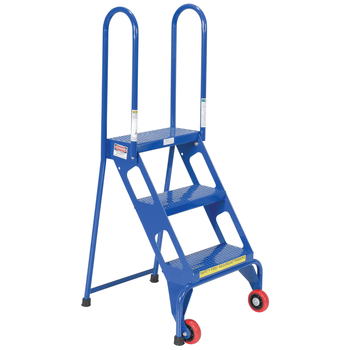Vestil Steel Folding Ladder with Wheels 3 Step 350 Lb. Capacity Blue FLAD-3