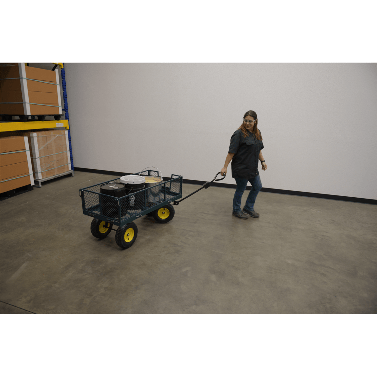 Vestil Steel Landscape Cart with Fold Down Side 53 In. x 24 In. x 26 In. 1000 Lb. Green LSC-2448-4SD