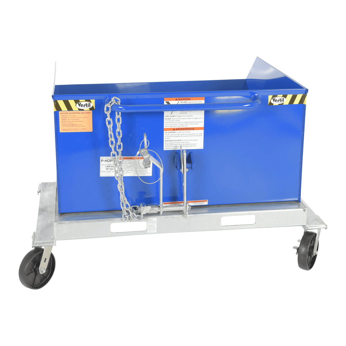 Vestil Steel Portable Hopper 1 Cubic Yard 2000 Lb. Capacity Blue P-HOP-1