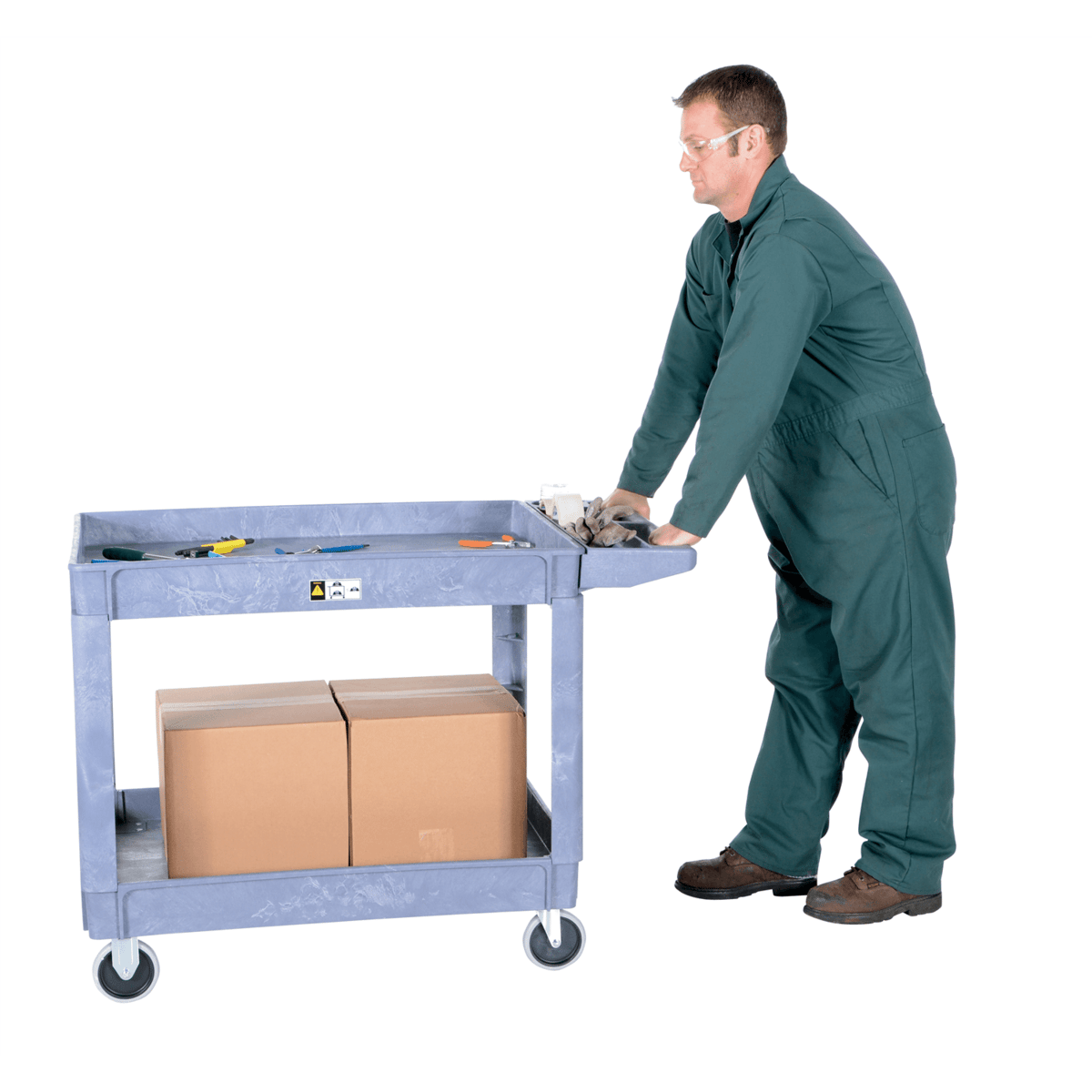 Vestil Plastic Utility Service Cart 2 Shelves 45 In x 25-1/2 In x 33-1/2 In 550 Lb. Gray PLSC-2-2436